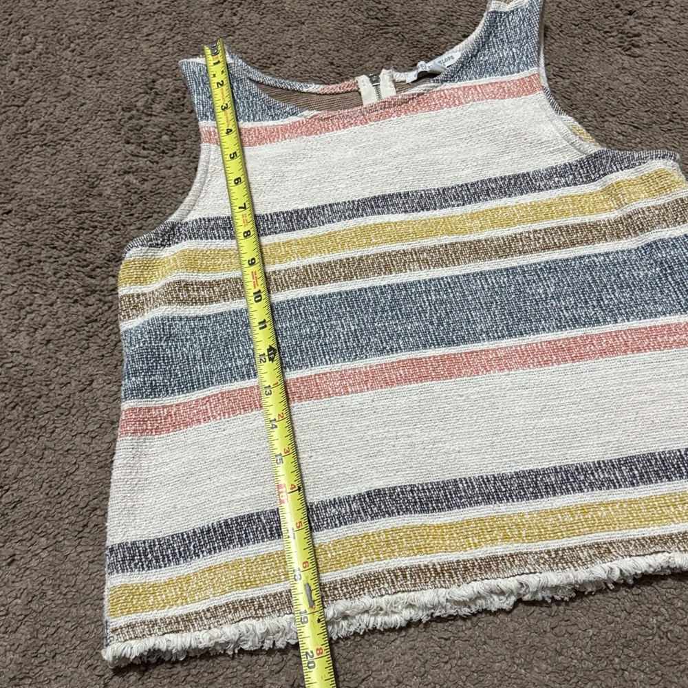 Green Envelope Sleeveless Cropped Top-M-Cotton Blend-Raw Bottom Hem-Striped-EUC - Picture 9 of 14